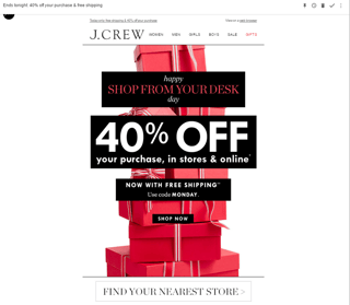 JCrew Black Friday Email Campaign